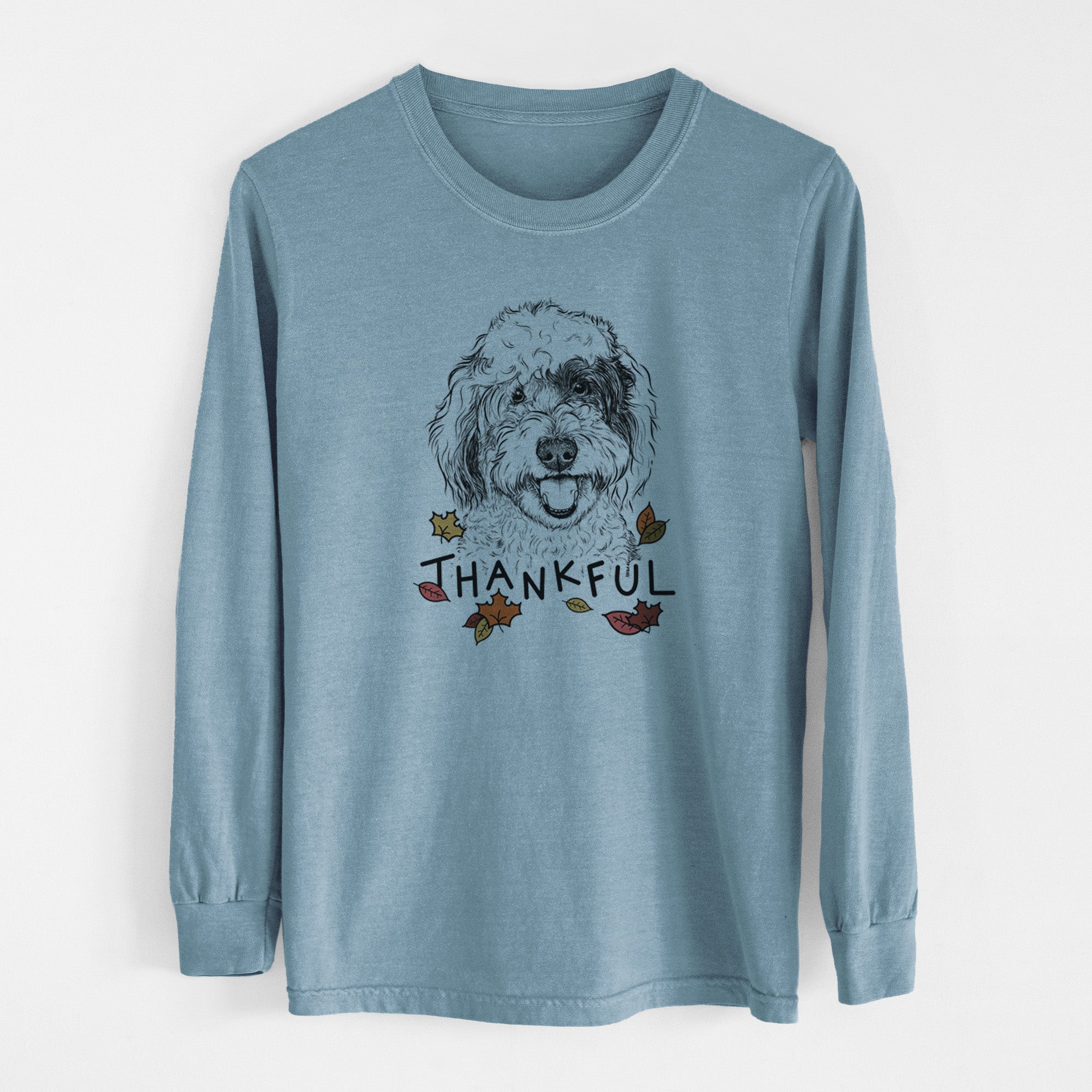 Thankful Sherlock the Sheepadoodle - Men's Heavyweight 100% Cotton Long Sleeve