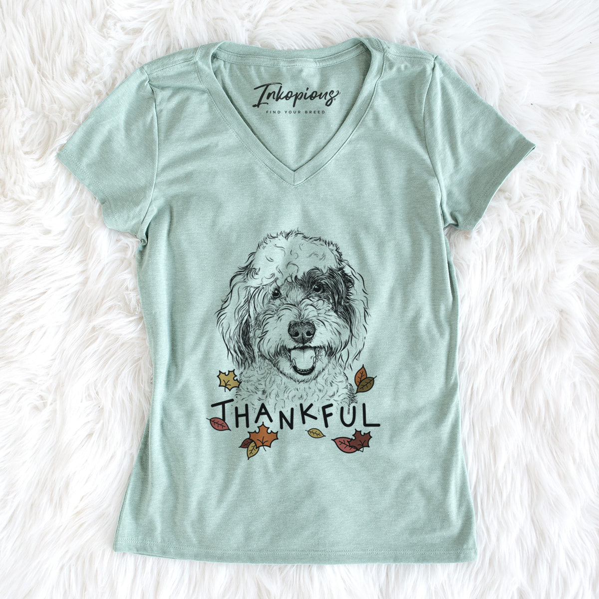 Thankful Sherlock the Sheepadoodle - Women&#39;s V-neck Shirt