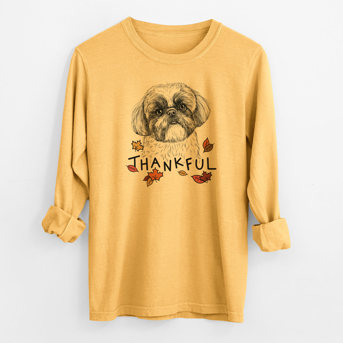 Thankful Simon the Shih Tzu - Men's Heavyweight 100% Cotton Long Sleeve