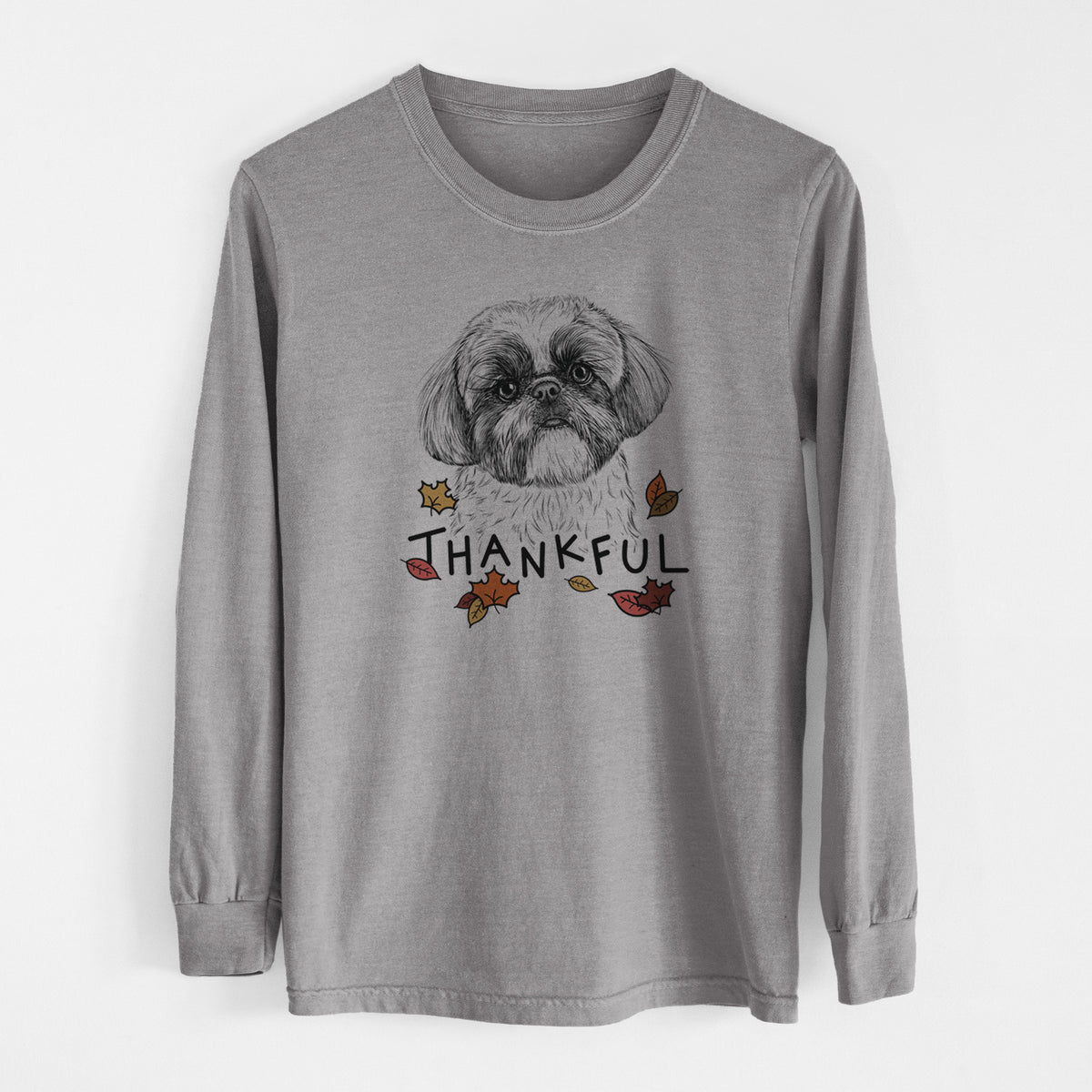 Thankful Simon the Shih Tzu - Men's Heavyweight 100% Cotton Long Sleeve