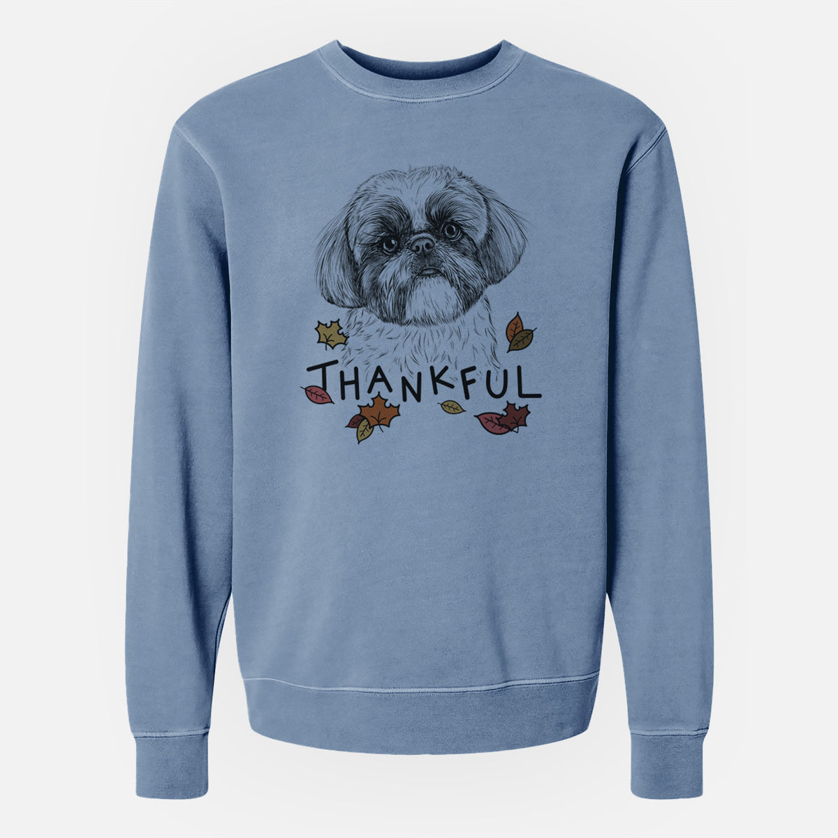 Thankful Simon the Shih Tzu - Unisex Pigment Dyed Crew Sweatshirt