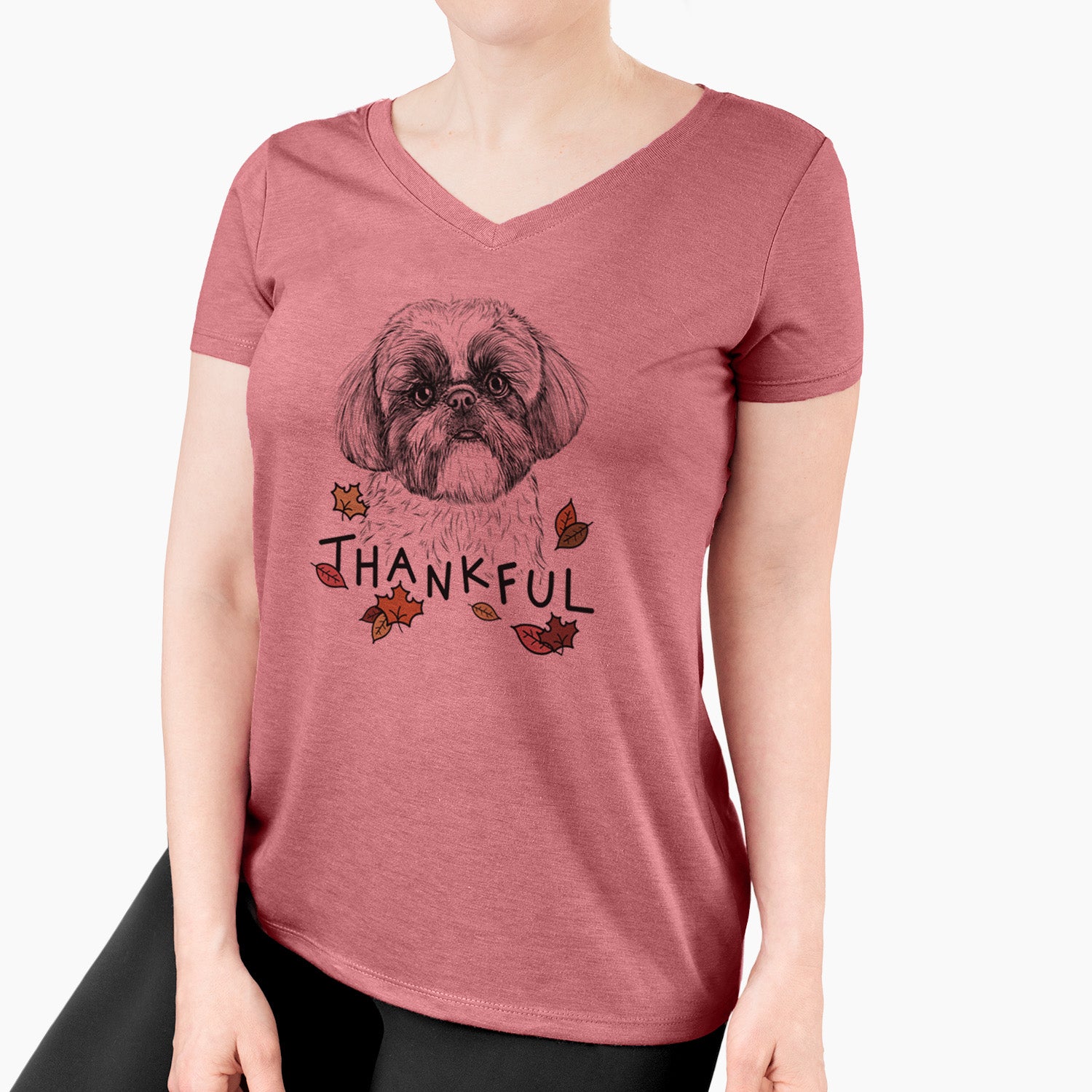 Thankful Simon the Shih Tzu - Women's V-neck Shirt