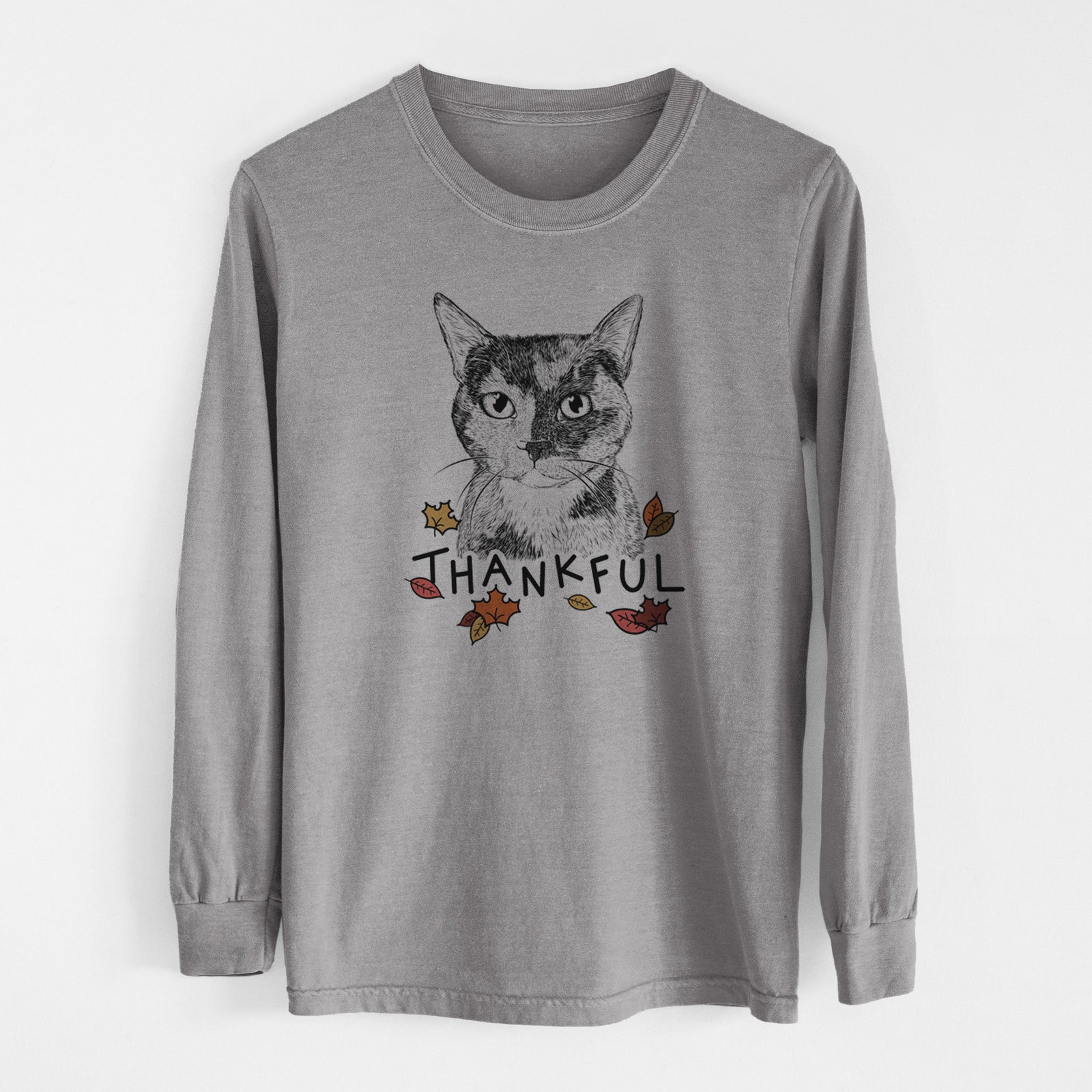Thankful Spooky Kitty the Tortoiseshell Cat - Men's Heavyweight 100% Cotton Long Sleeve
