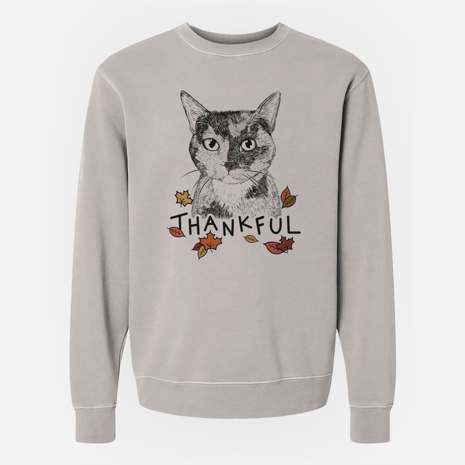 Thankful Spooky Kitty the Tortoiseshell Cat - Unisex Pigment Dyed Crew Sweatshirt