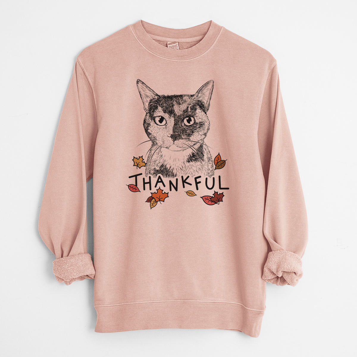 Thankful Spooky Kitty the Tortoiseshell Cat - Unisex Pigment Dyed Crew Sweatshirt