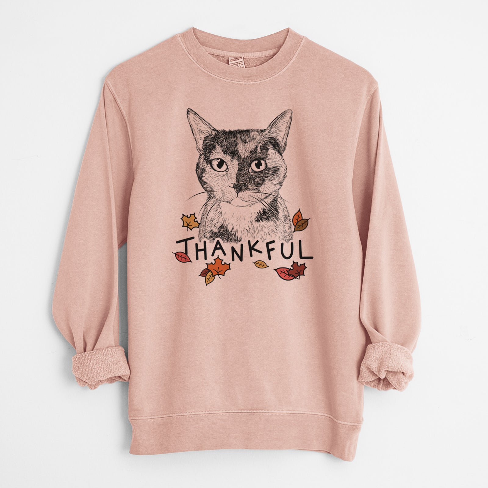 Thankful Spooky Kitty the Tortoiseshell Cat - Unisex Pigment Dyed Crew Sweatshirt