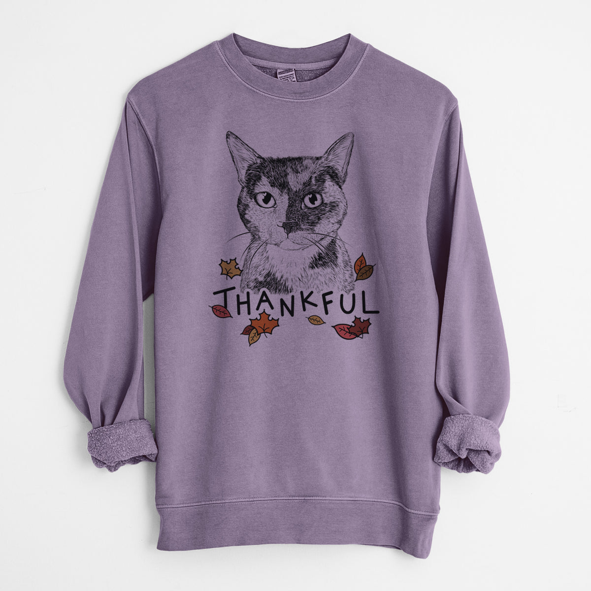 Thankful Spooky Kitty the Tortoiseshell Cat - Unisex Pigment Dyed Crew Sweatshirt