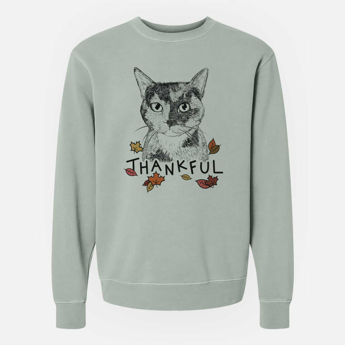 Thankful Spooky Kitty the Tortoiseshell Cat - Unisex Pigment Dyed Crew Sweatshirt
