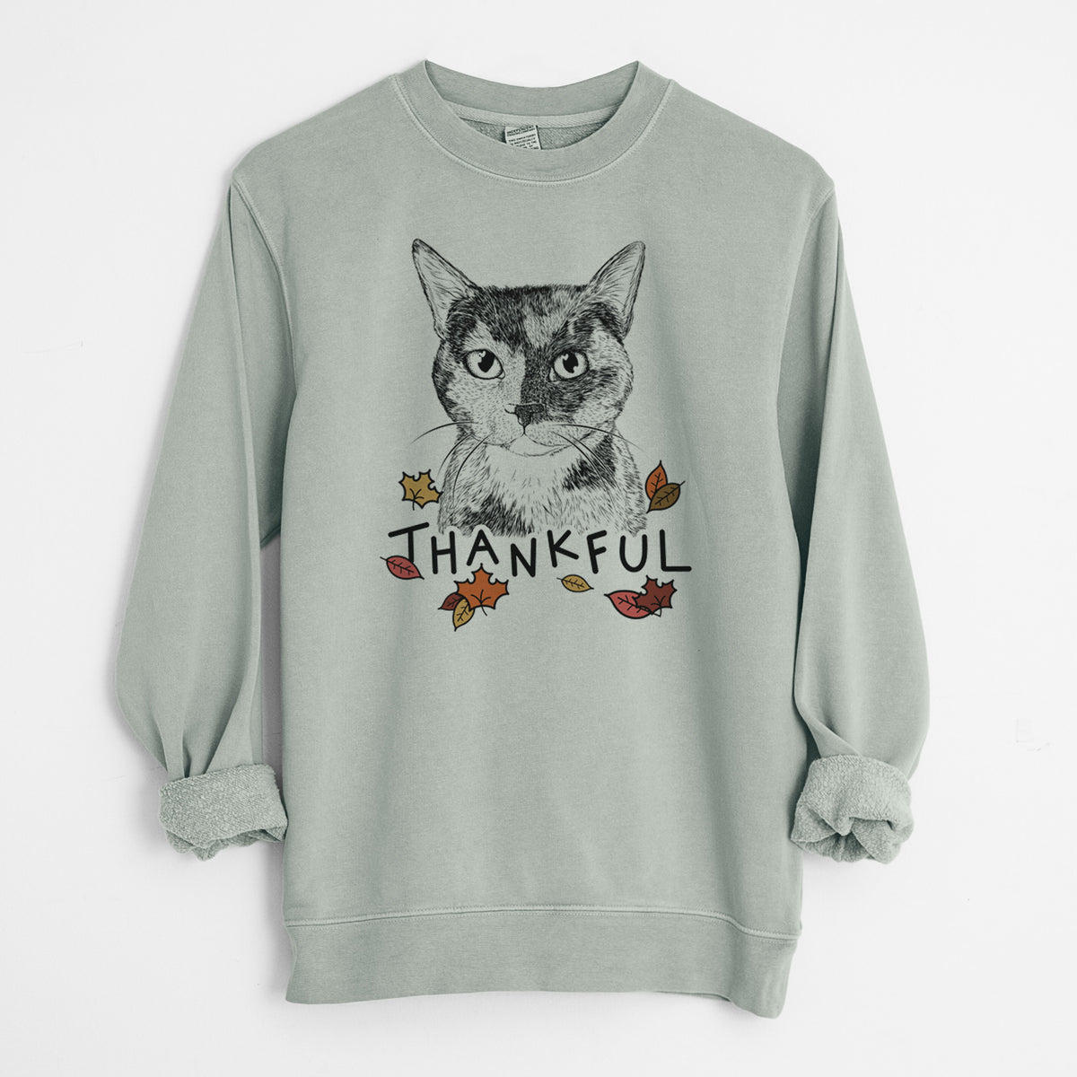Thankful Spooky Kitty the Tortoiseshell Cat - Unisex Pigment Dyed Crew Sweatshirt