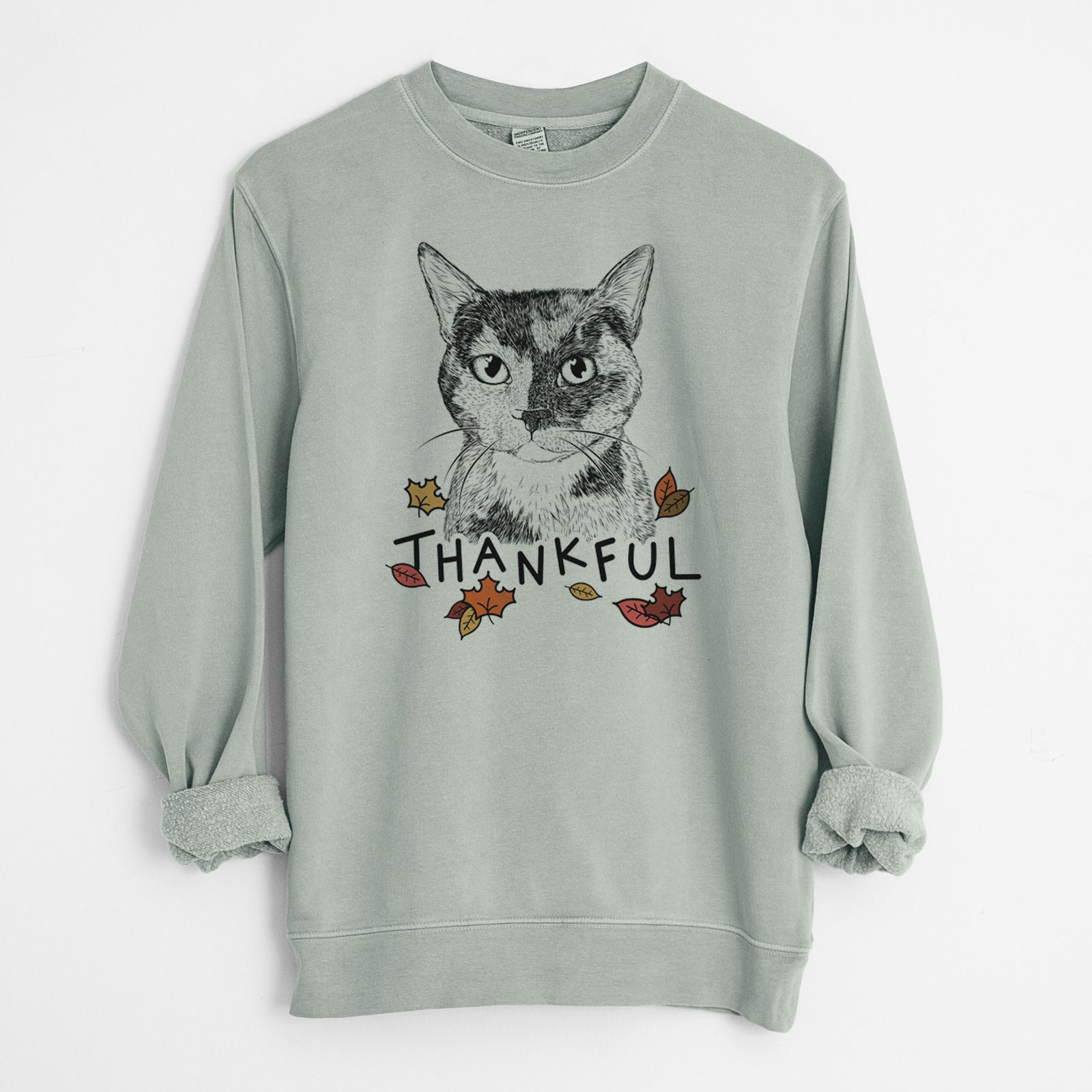 Thankful Spooky Kitty the Tortoiseshell Cat - Unisex Pigment Dyed Crew Sweatshirt