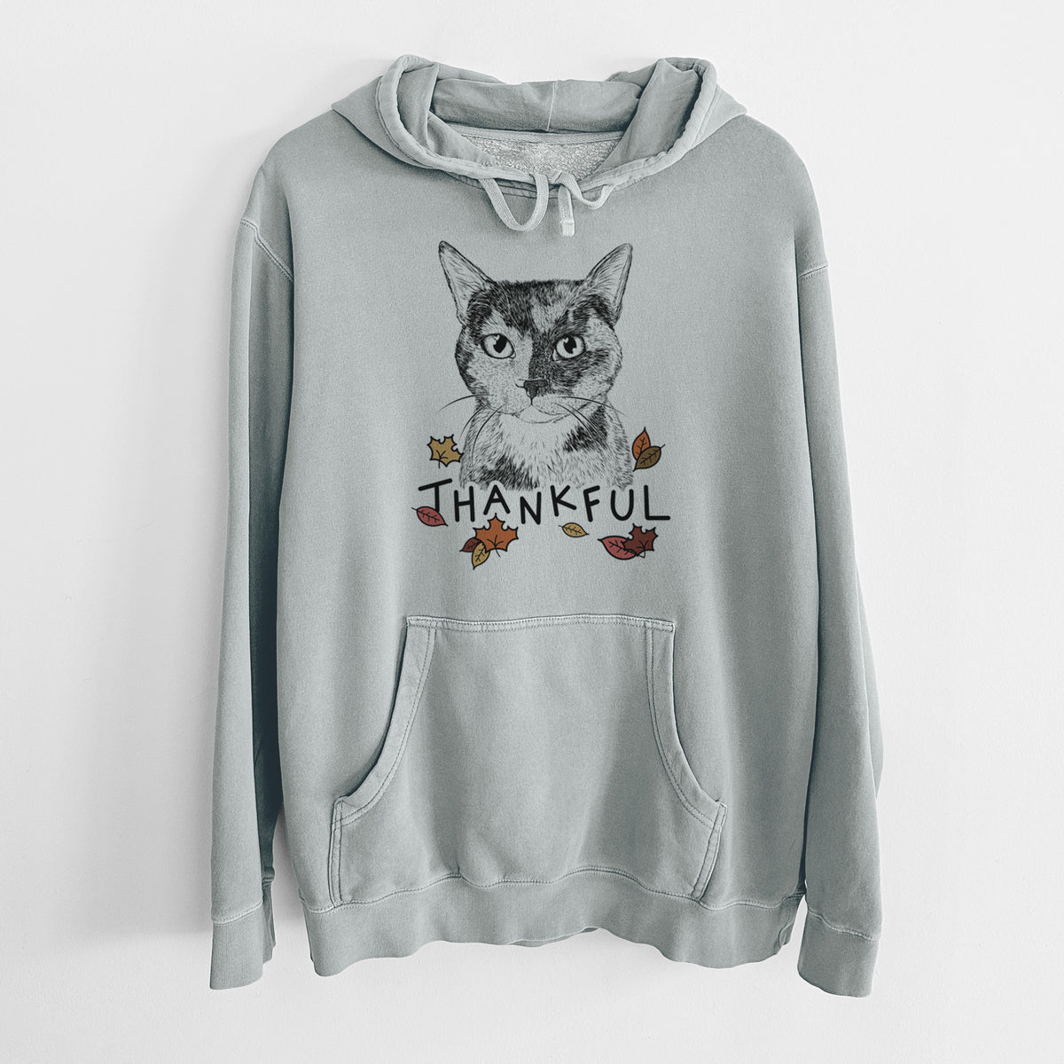 Thankful Spooky Kitty the Tortoiseshell Cat - Unisex Pigment Dyed Hoodie