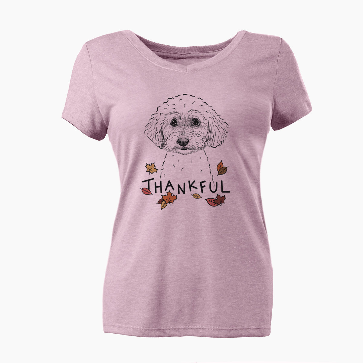 Thankful Stitch the Bichonpoo - Women's V-neck Shirt