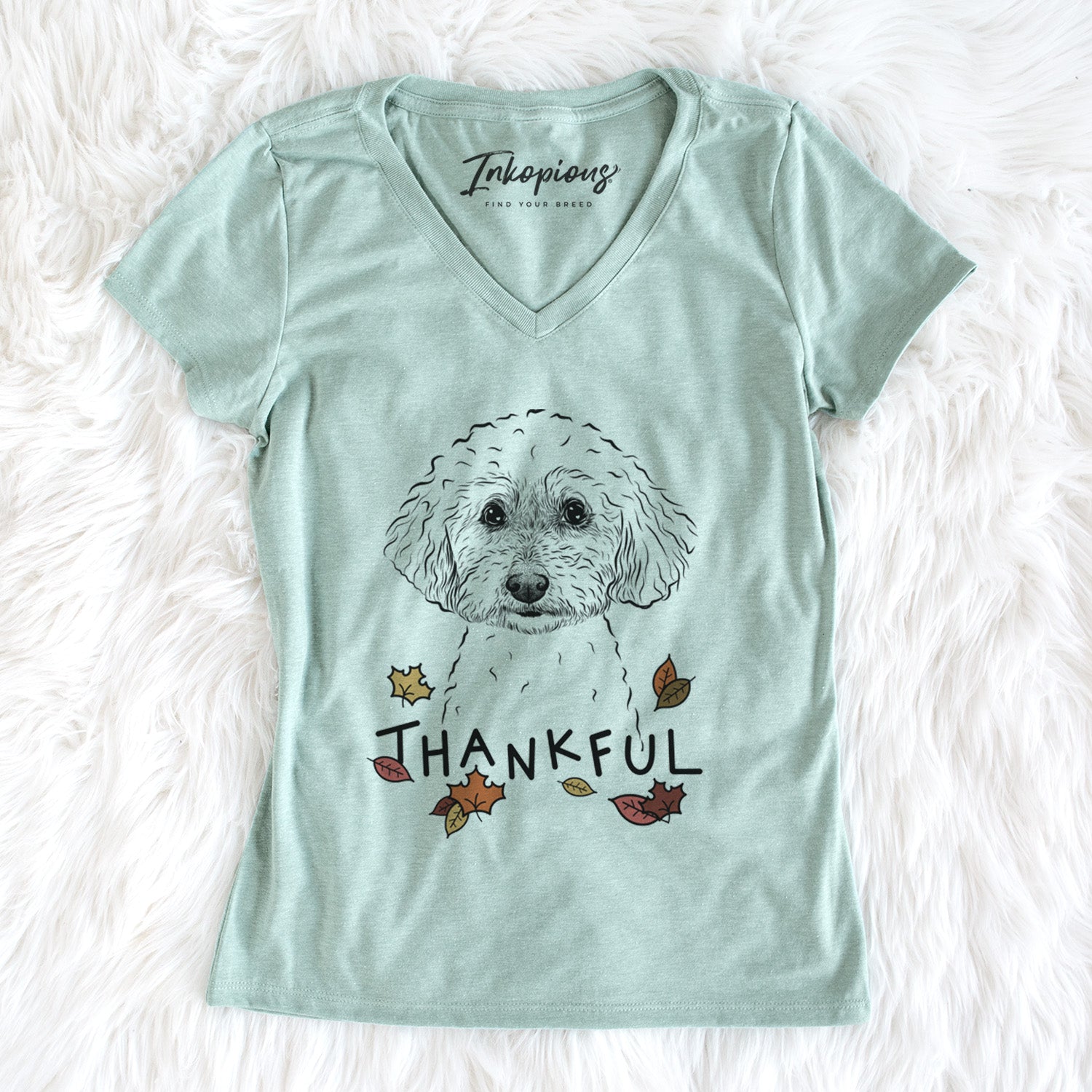 Thankful Stitch the Bichonpoo - Women's V-neck Shirt