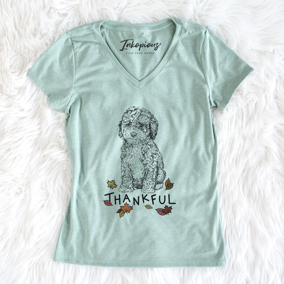 Thankful Sweet Tea the Mini Doodle - Women&#39;s V-neck Shirt