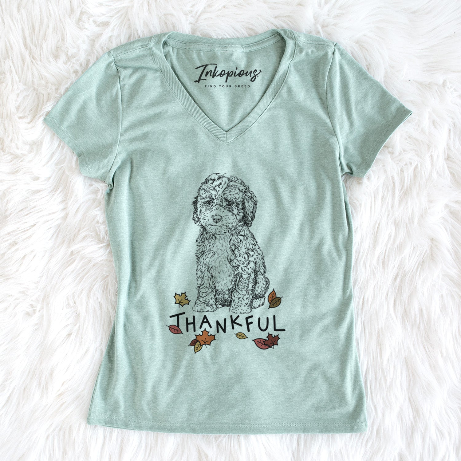 Thankful Sweet Tea the Mini Doodle - Women's V-neck Shirt