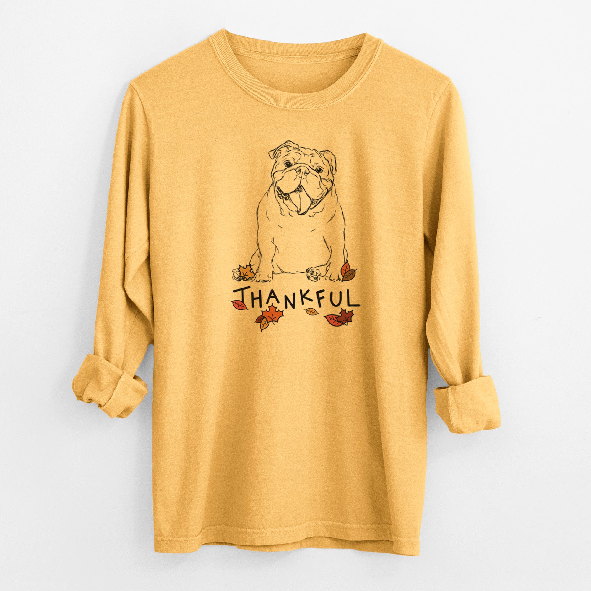 Thankful Tank the English Bulldog - Men's Heavyweight 100% Cotton Long Sleeve