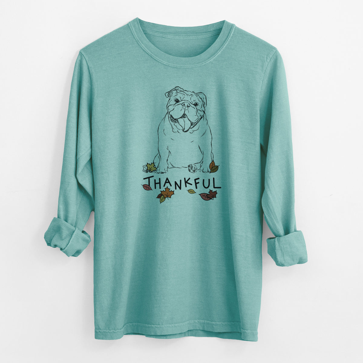 Thankful Tank the English Bulldog - Men&#39;s Heavyweight 100% Cotton Long Sleeve