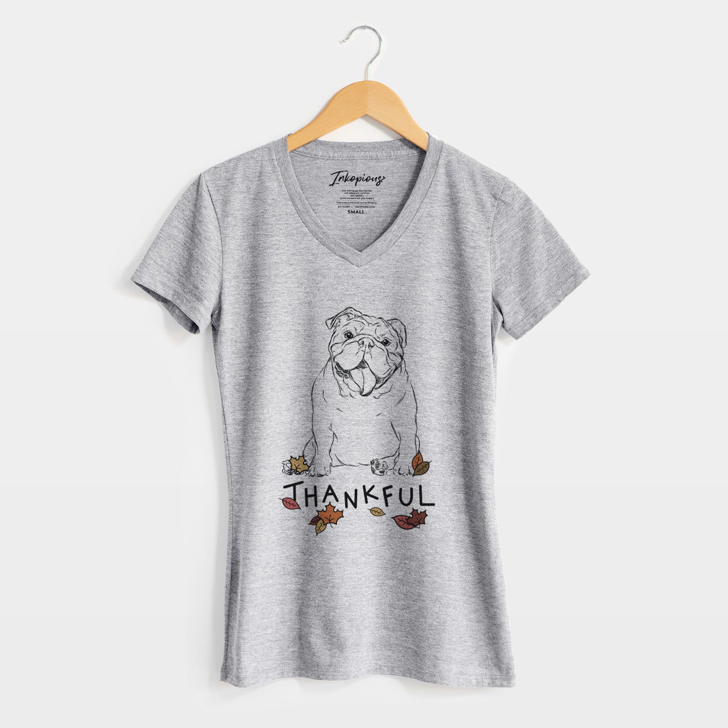 Thankful Tank the English Bulldog - Women's V-neck Shirt