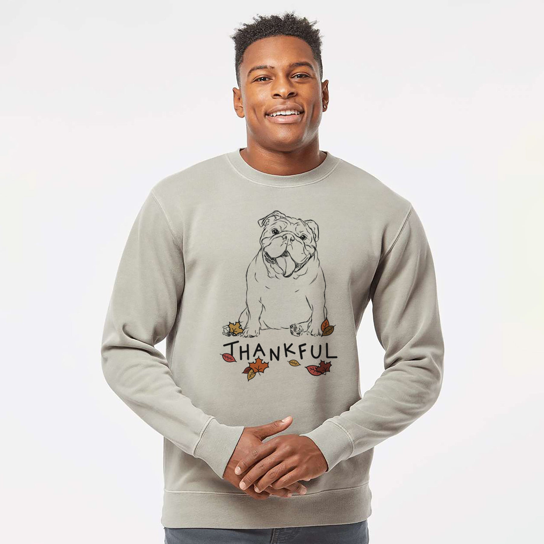 Thankful Tank the English Bulldog - Unisex Pigment Dyed Crew Sweatshirt