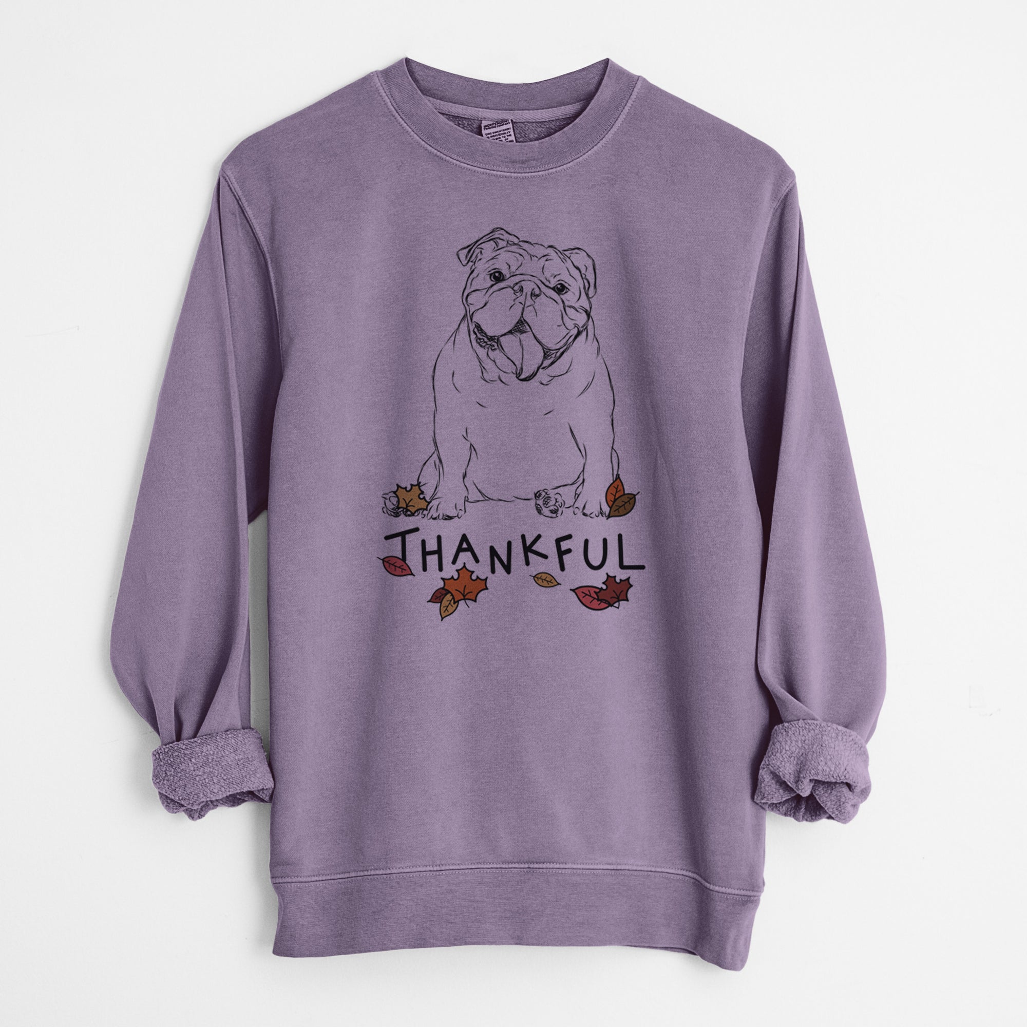 Thankful Tank the English Bulldog - Unisex Pigment Dyed Crew Sweatshirt