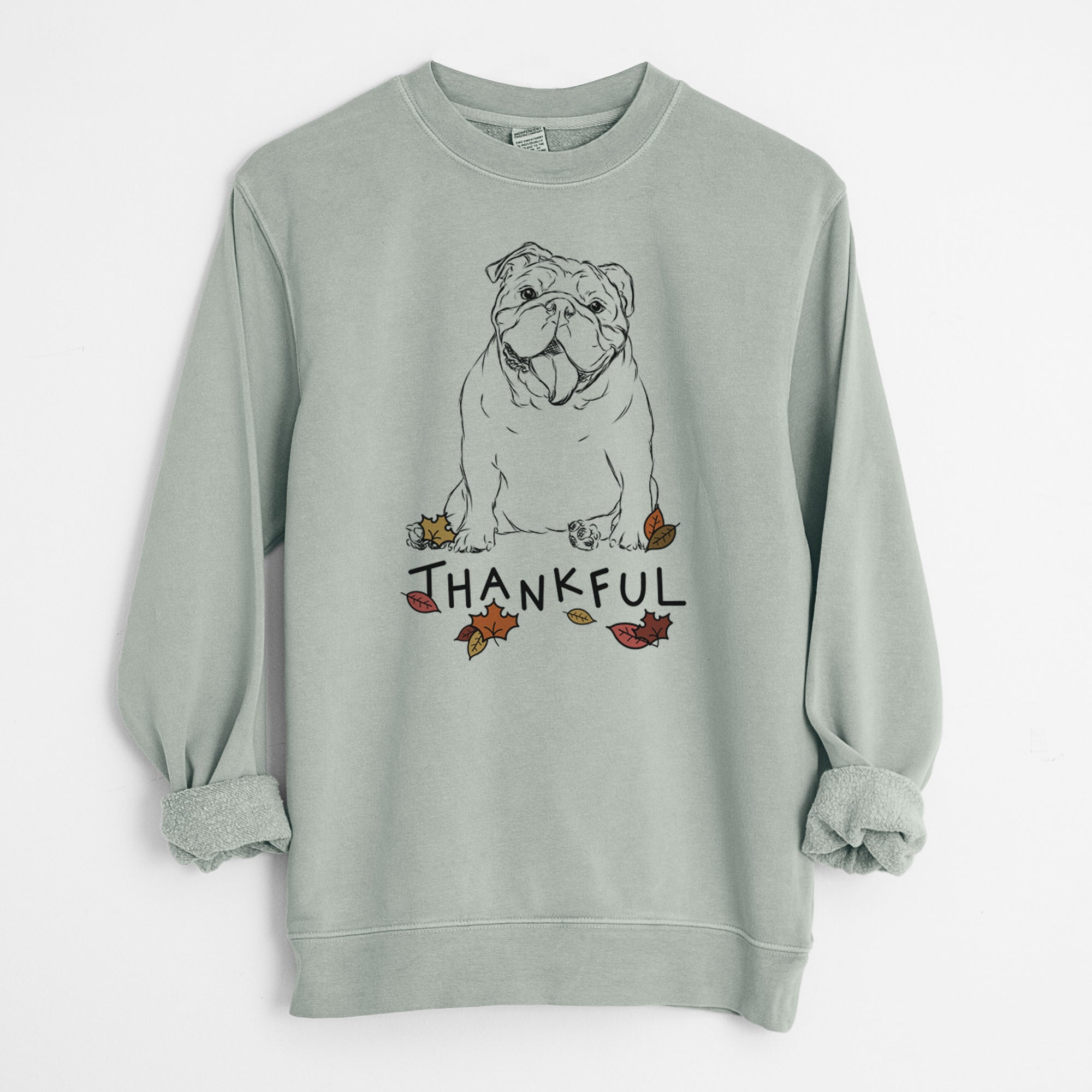 Thankful Tank the English Bulldog - Unisex Pigment Dyed Crew Sweatshirt