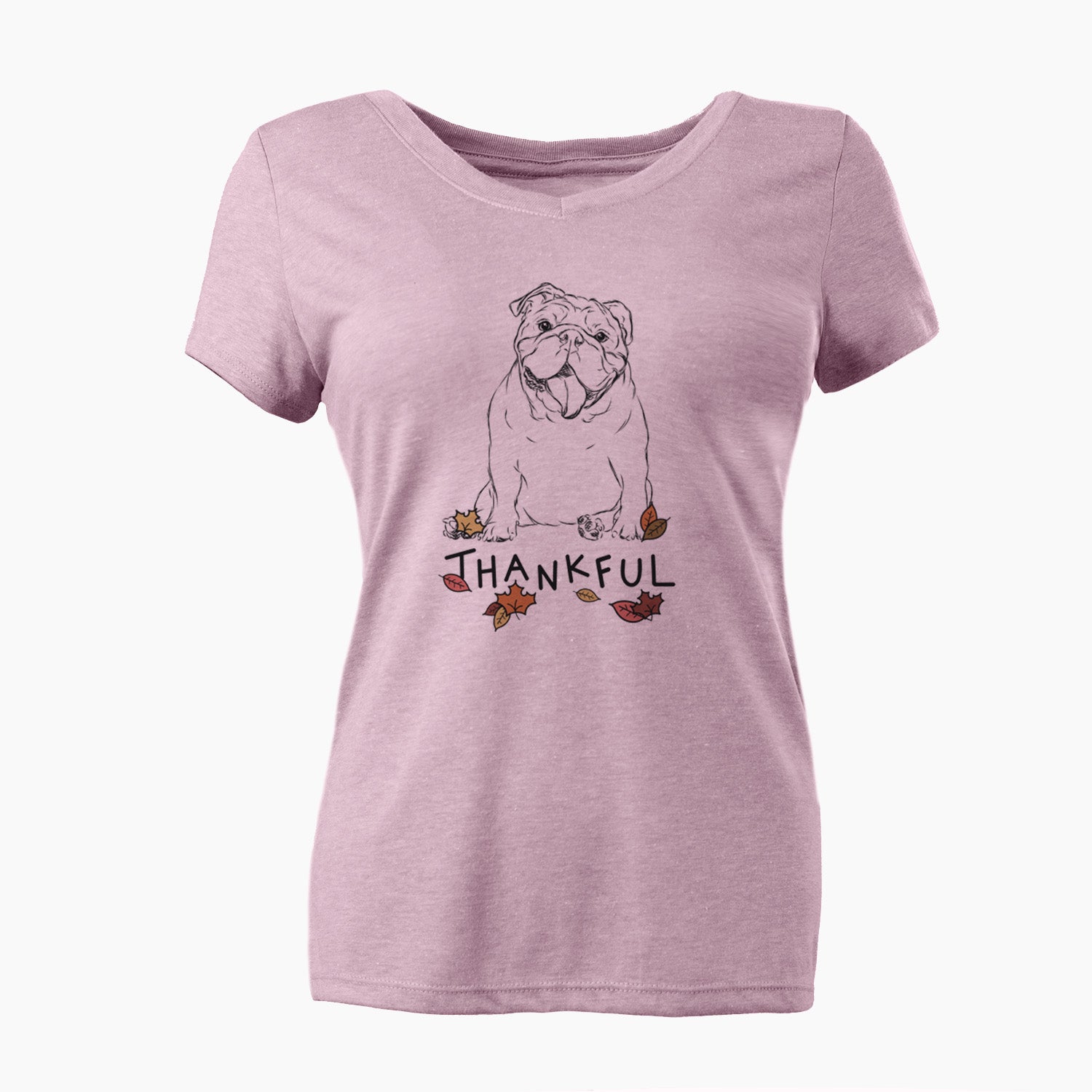 Thankful Tank the English Bulldog - Women's V-neck Shirt