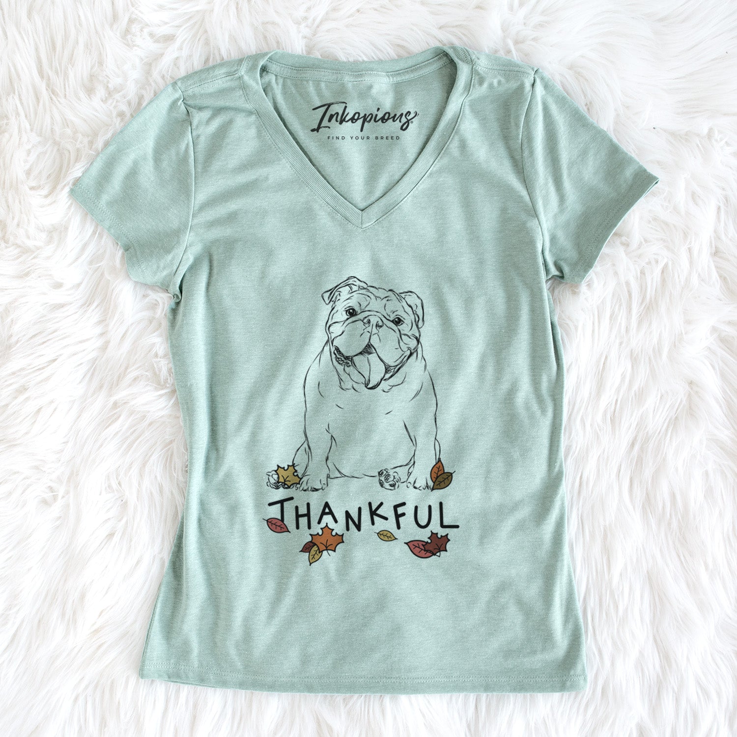 Thankful Tank the English Bulldog - Women's V-neck Shirt