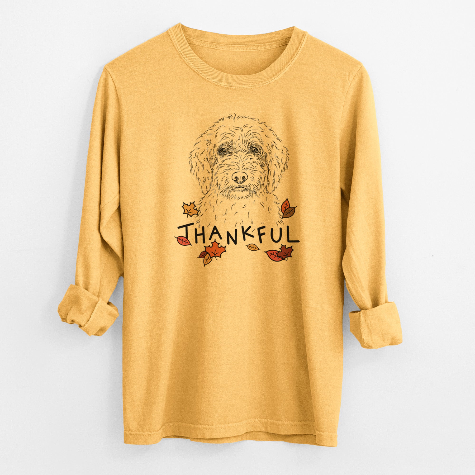 Thankful Teddy the Labradoodle - Men's Heavyweight 100% Cotton Long Sleeve