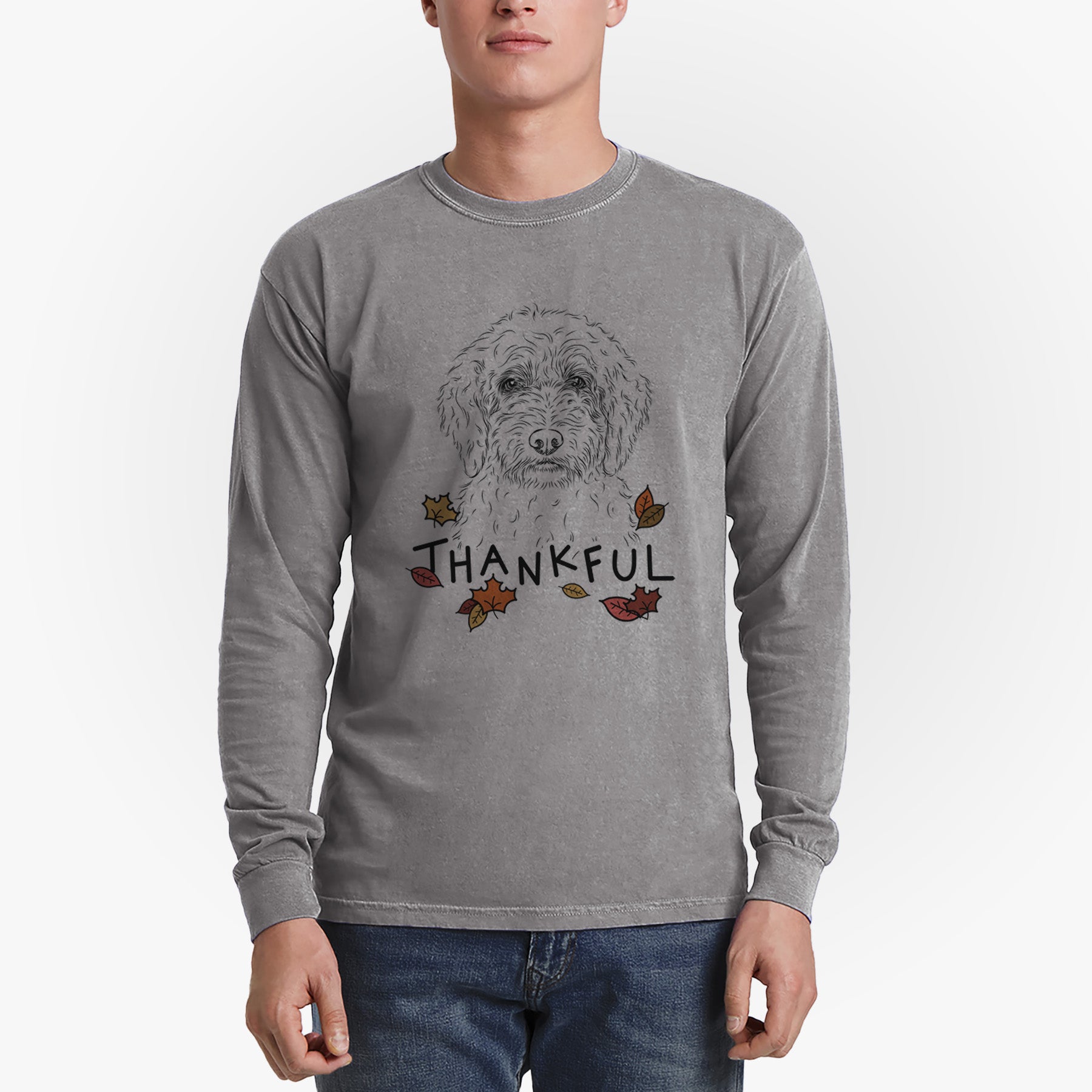 Thankful Teddy the Labradoodle - Men's Heavyweight 100% Cotton Long Sleeve