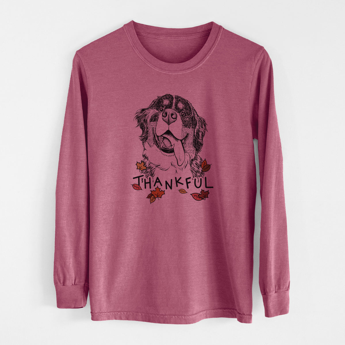 Thankful Theo the Bernese Mountain Dog - Men's Heavyweight 100% Cotton Long Sleeve
