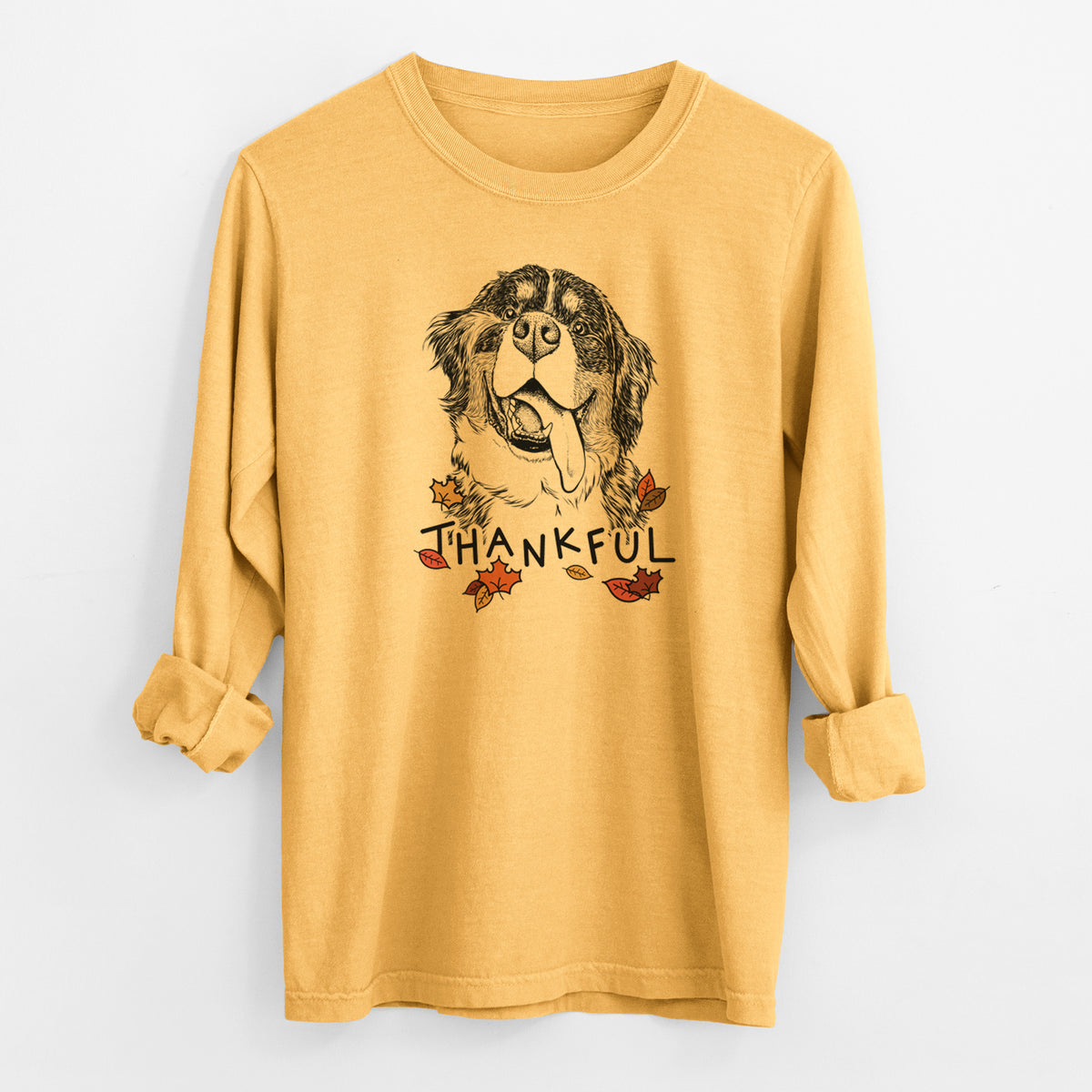 Thankful Theo the Bernese Mountain Dog - Men's Heavyweight 100% Cotton Long Sleeve