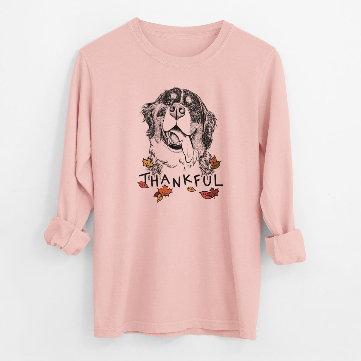 Thankful Theo the Bernese Mountain Dog - Men's Heavyweight 100% Cotton Long Sleeve