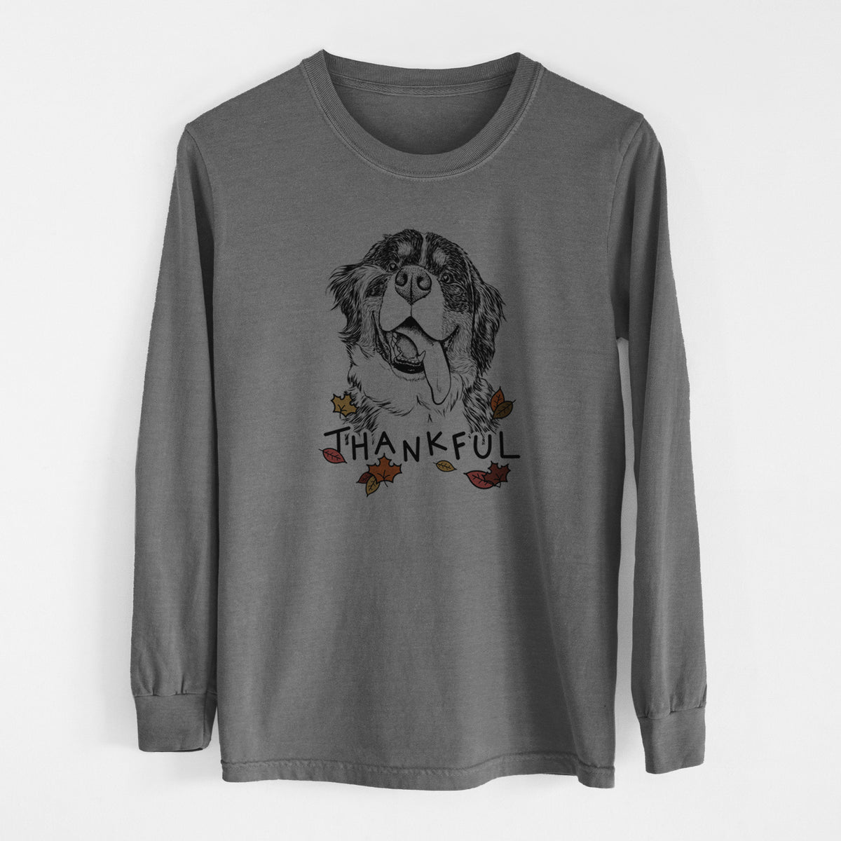 Thankful Theo the Bernese Mountain Dog - Men's Heavyweight 100% Cotton Long Sleeve