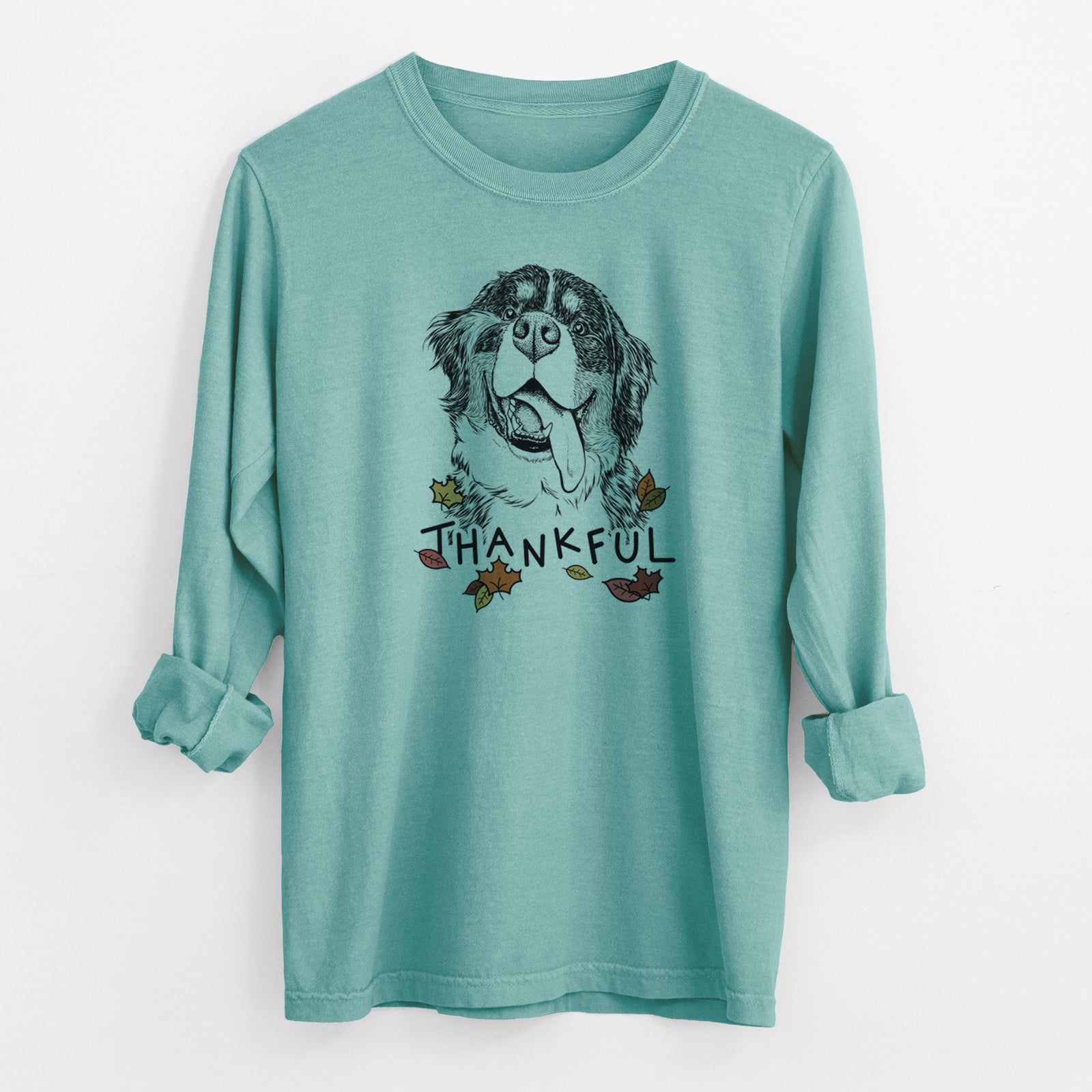 Thankful Theo the Bernese Mountain Dog - Men's Heavyweight 100% Cotton Long Sleeve