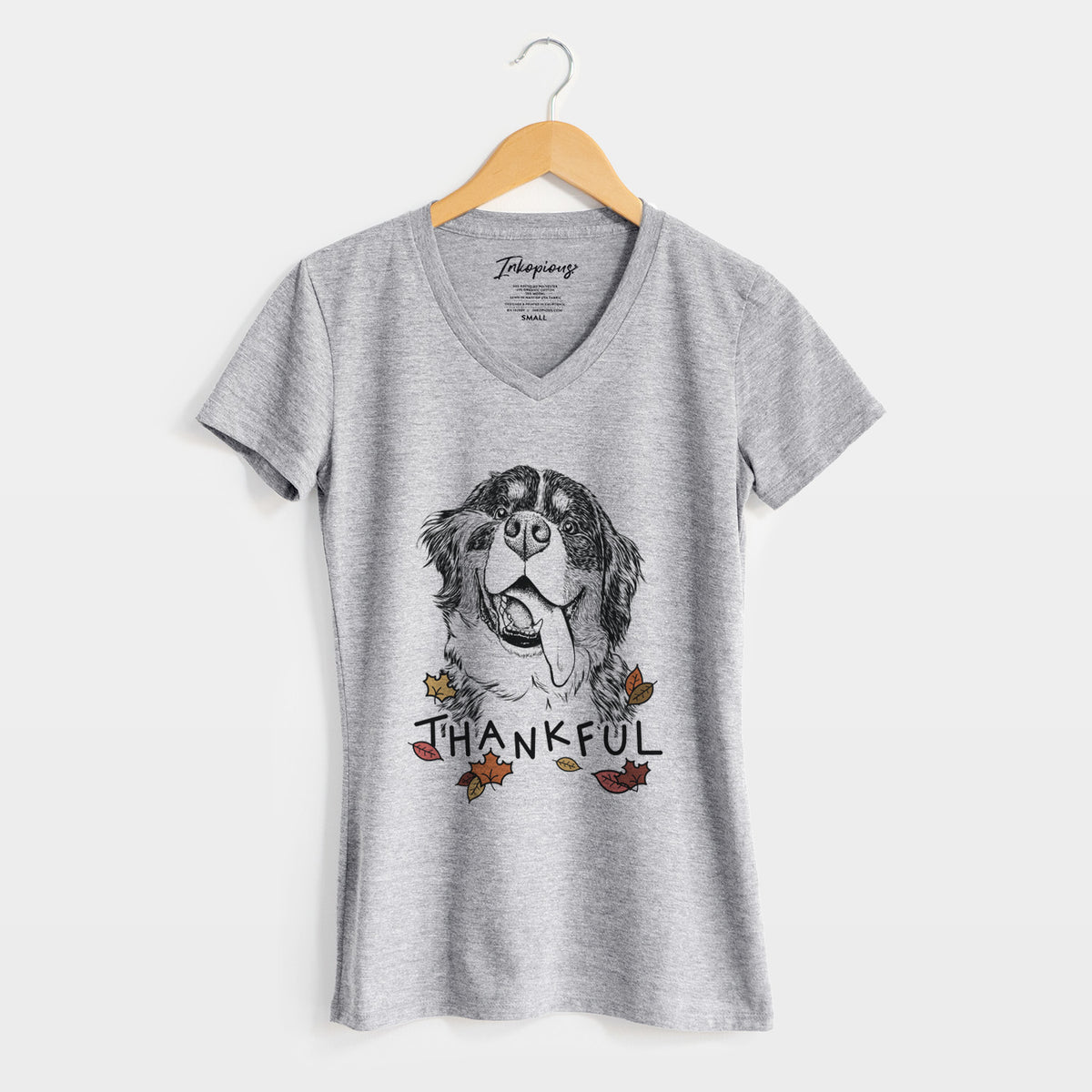 Thankful Theo the Bernese Mountain Dog - Women's V-neck Shirt