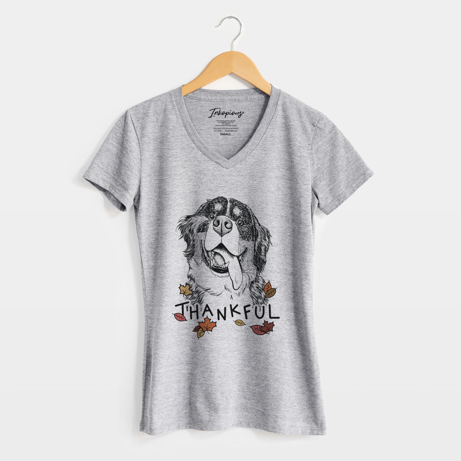 Thankful Theo the Bernese Mountain Dog - Women's V-neck Shirt