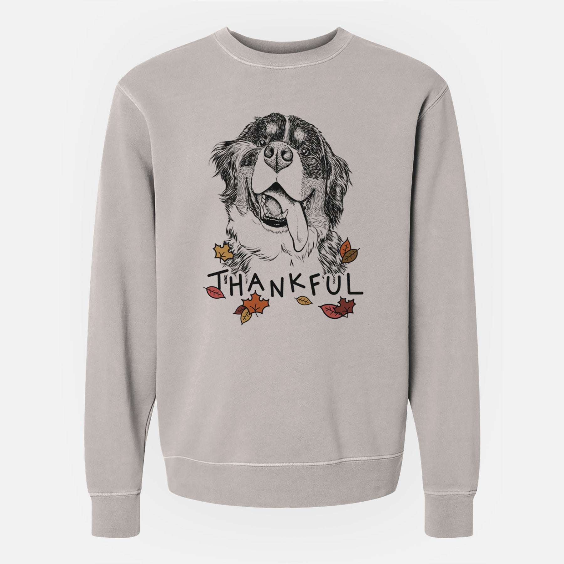 Thankful Theo the Bernese Mountain Dog - Unisex Pigment Dyed Crew Sweatshirt