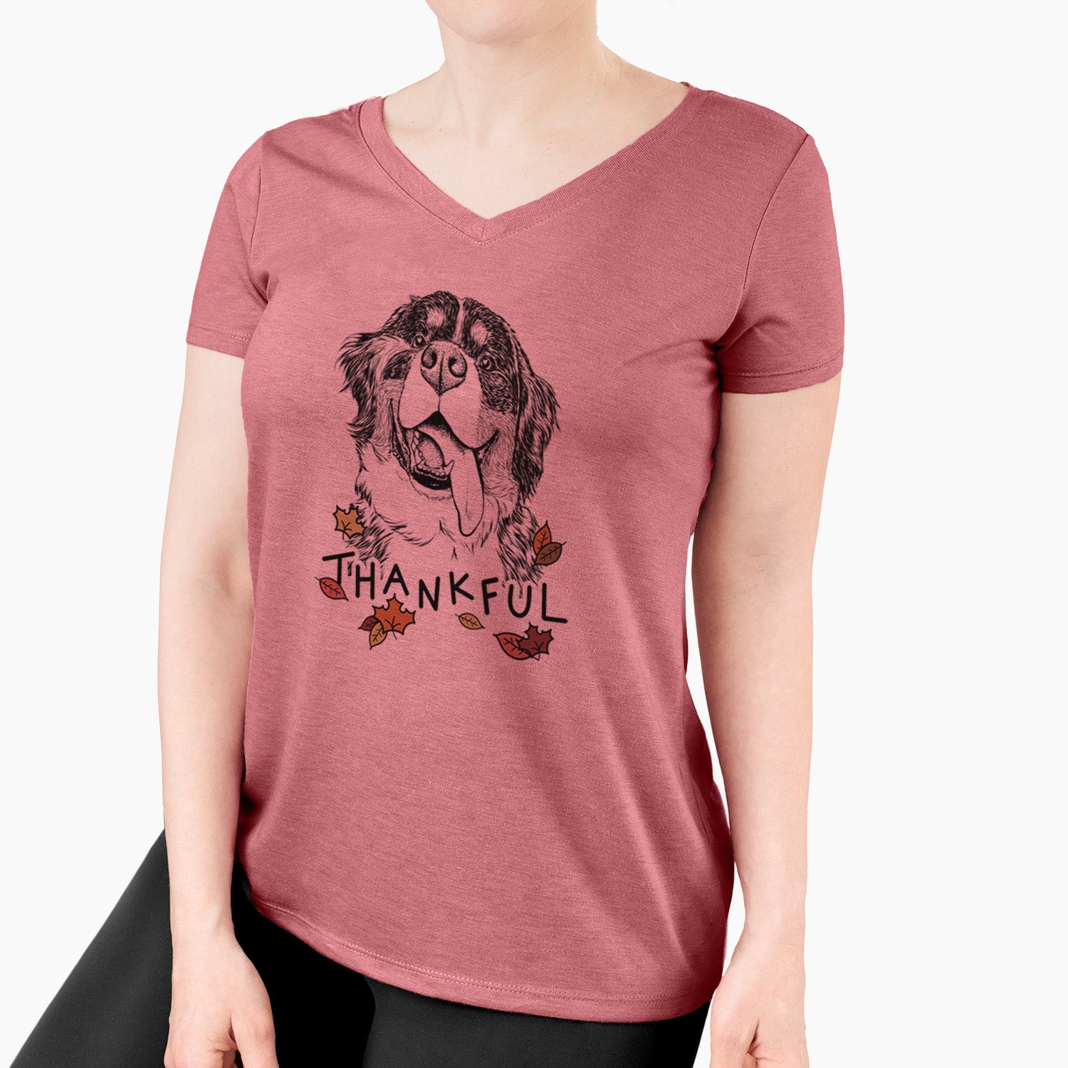 Thankful Theo the Bernese Mountain Dog - Women's V-neck Shirt