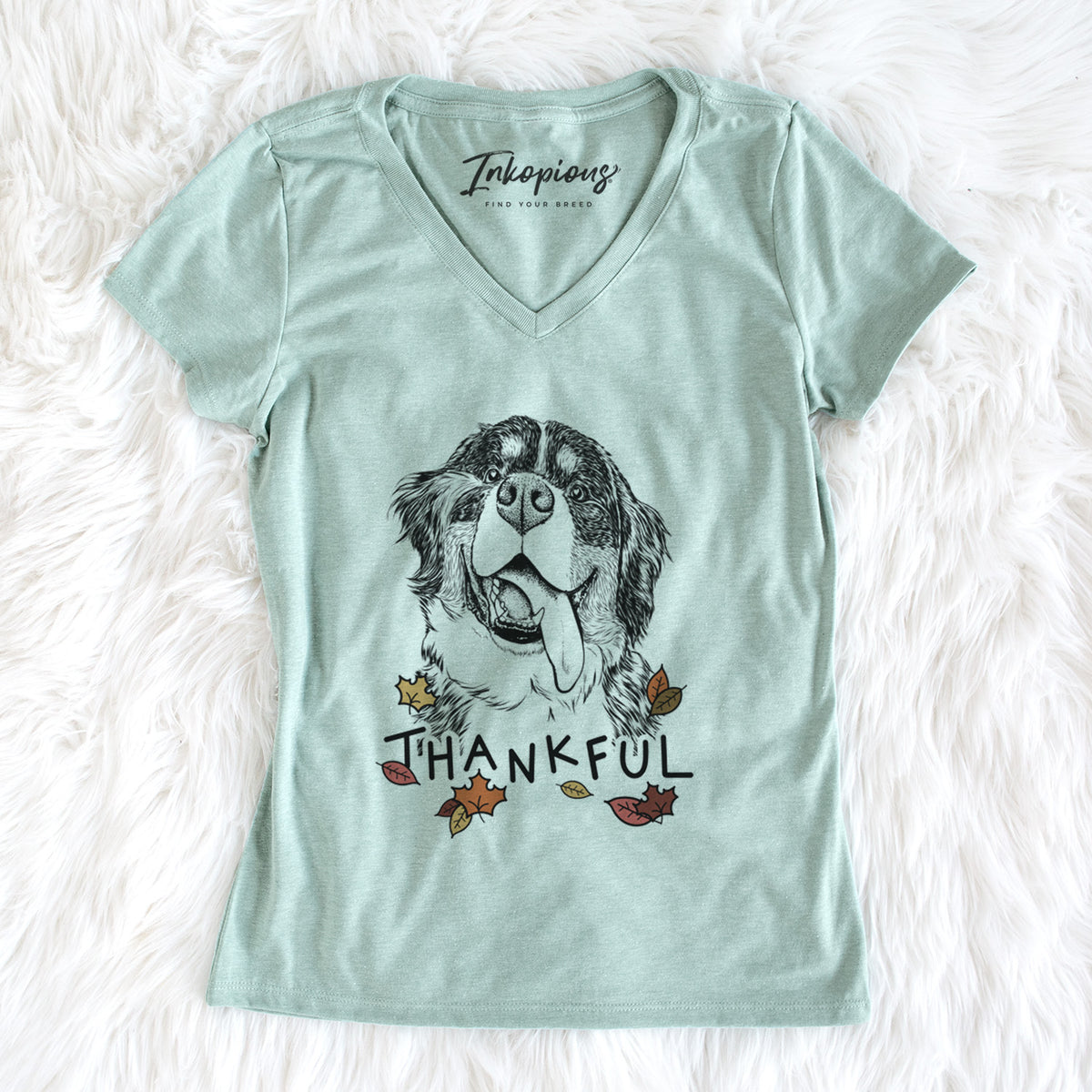 Thankful Theo the Bernese Mountain Dog - Women&#39;s V-neck Shirt