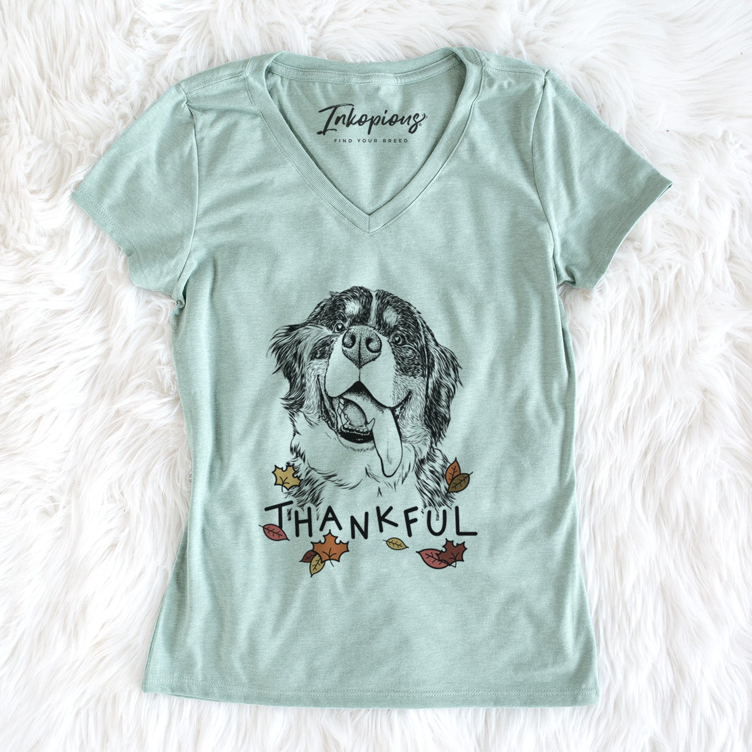 Thankful Theo the Bernese Mountain Dog - Women's V-neck Shirt