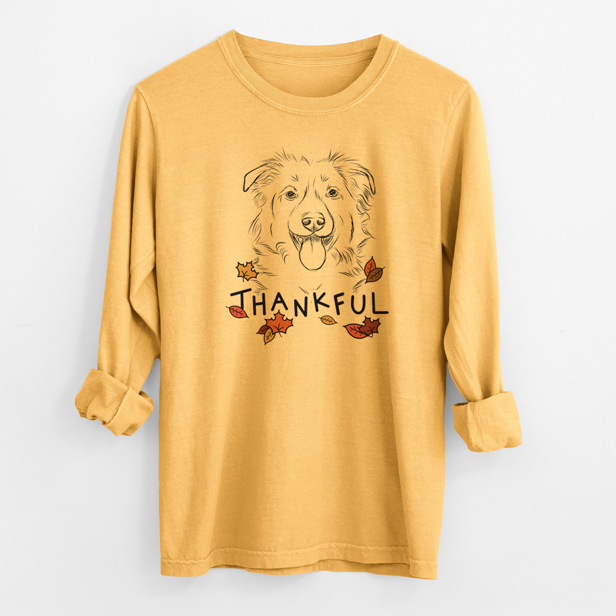 Thankful Tucker the Collie Shepherd - Men's Heavyweight 100% Cotton Long Sleeve