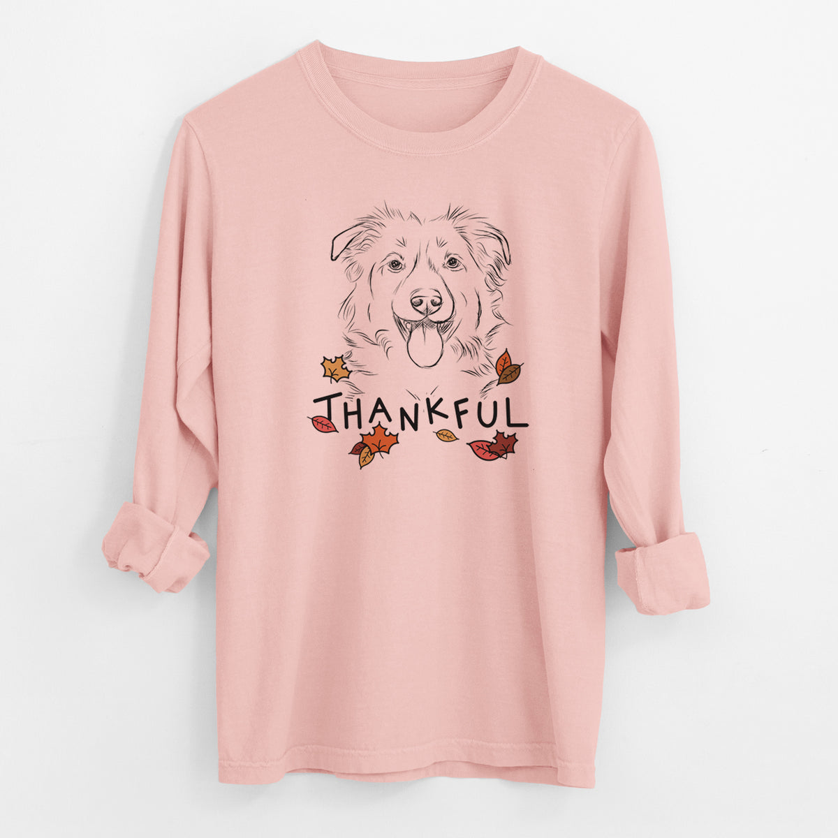 Thankful Tucker the Collie Shepherd - Men's Heavyweight 100% Cotton Long Sleeve