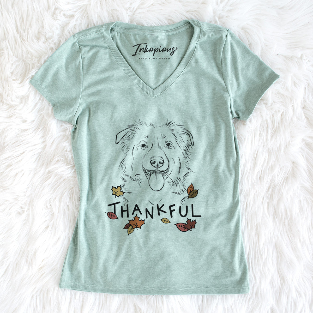 Thankful Tucker the Collie Shepherd - Women&#39;s V-neck Shirt