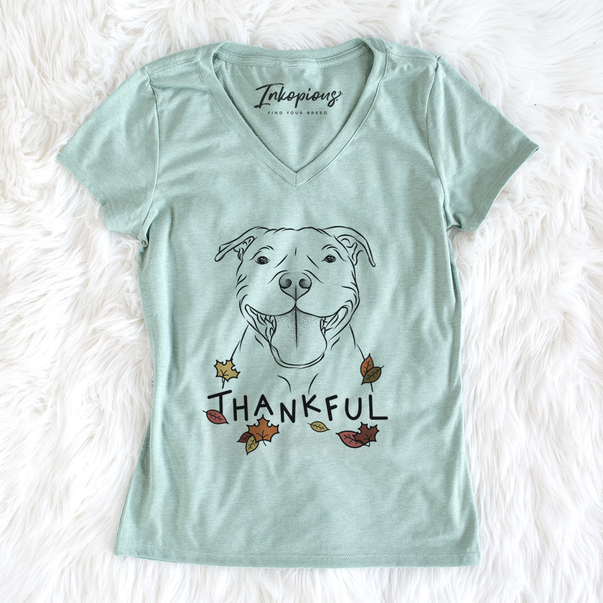 Thankful Wafer the Staffordshire Bull Terrier - Women&#39;s V-neck Shirt