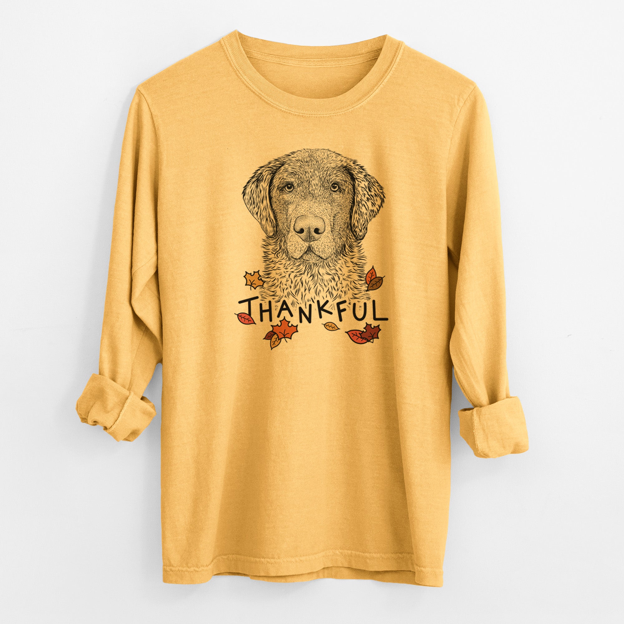 Thankful Whiskey the Chocolate Lab - Men's Heavyweight 100% Cotton Long Sleeve