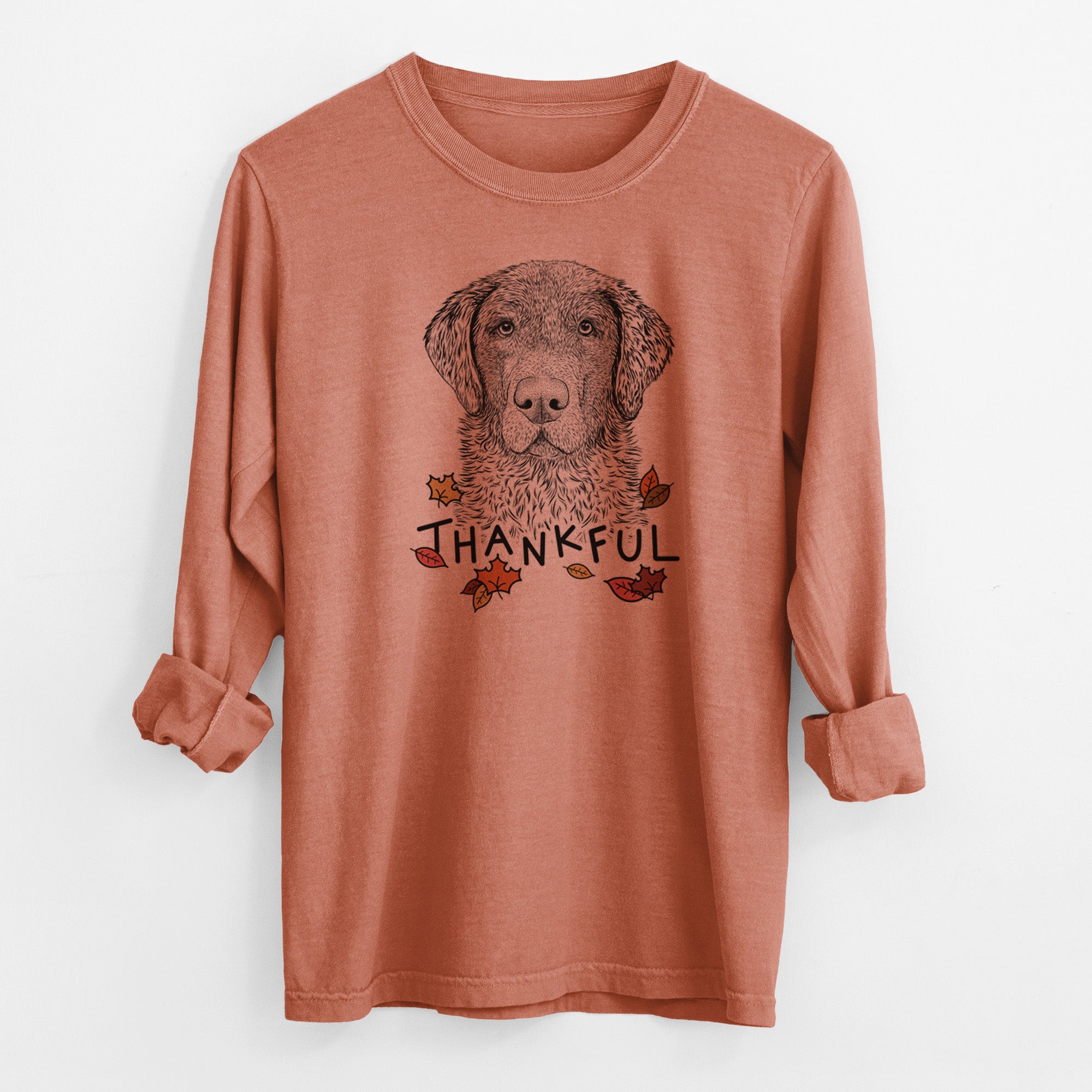 Thankful Whiskey the Chocolate Lab - Men's Heavyweight 100% Cotton Long Sleeve