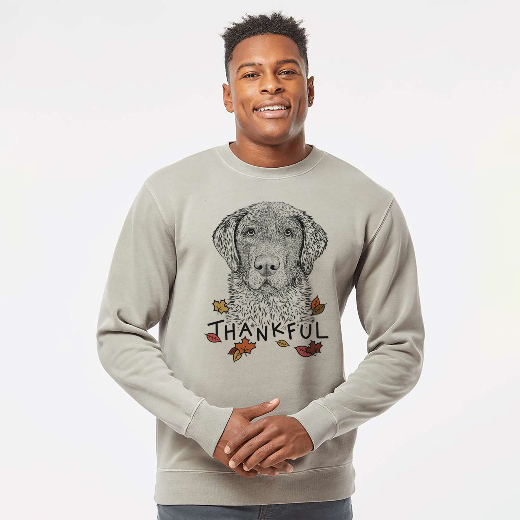 Thankful Whiskey the Chocolate Lab - Unisex Pigment Dyed Crew Sweatshirt