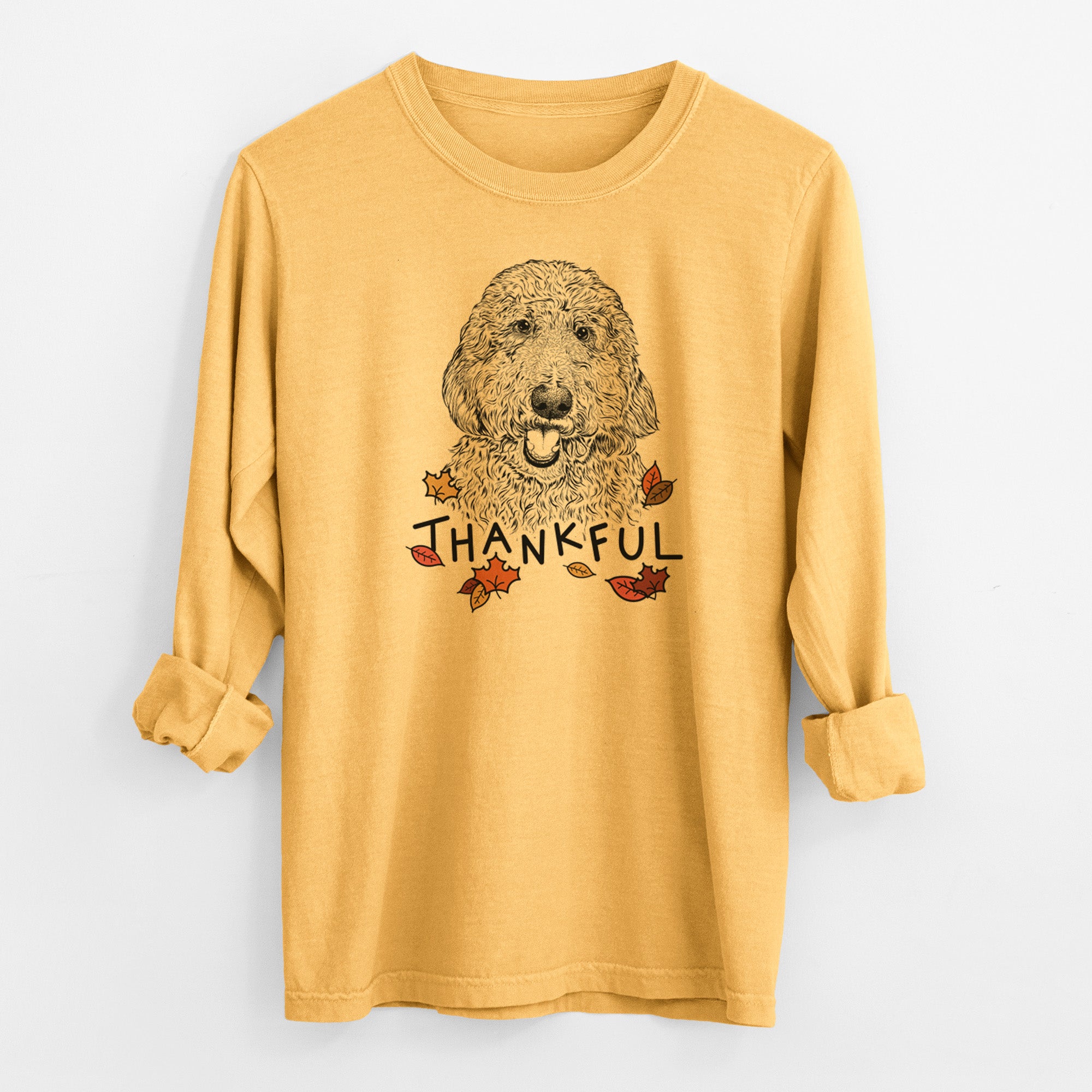 Thankful Whisper the Goldendoodle - Men's Heavyweight 100% Cotton Long Sleeve