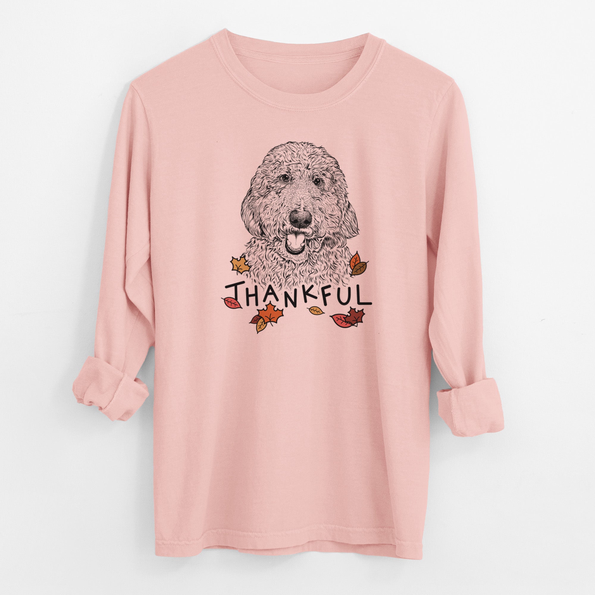Thankful Whisper the Goldendoodle - Men's Heavyweight 100% Cotton Long Sleeve