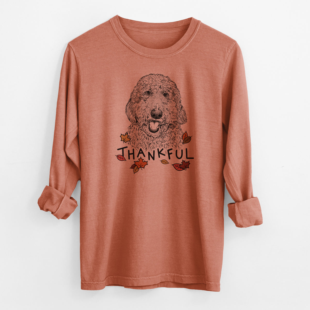 Thankful Whisper the Goldendoodle - Men's Heavyweight 100% Cotton Long Sleeve